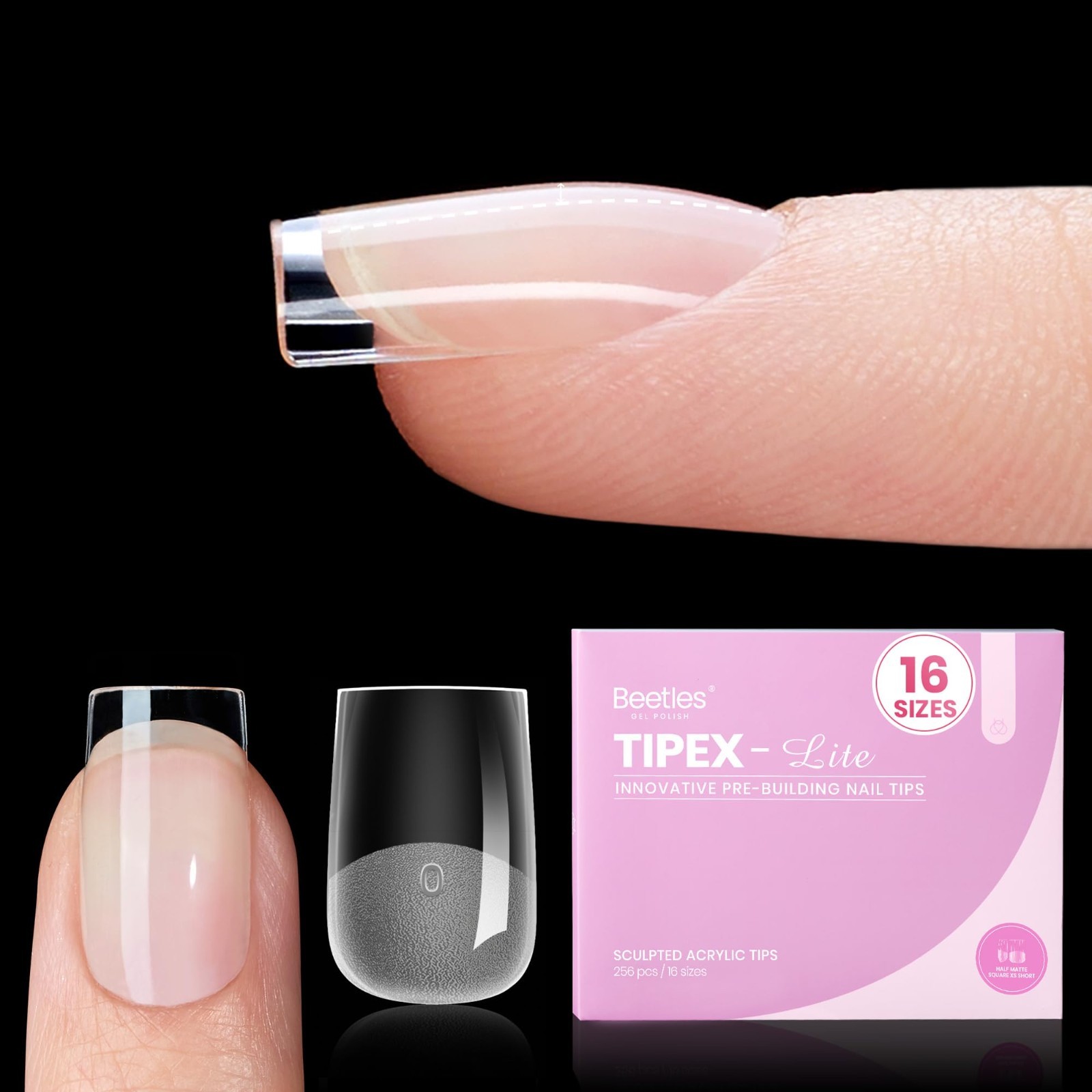 Instant Nail Tips, XS Square 256pcs (00-14) | No Builder Gel, DIY Acrylic Nails,