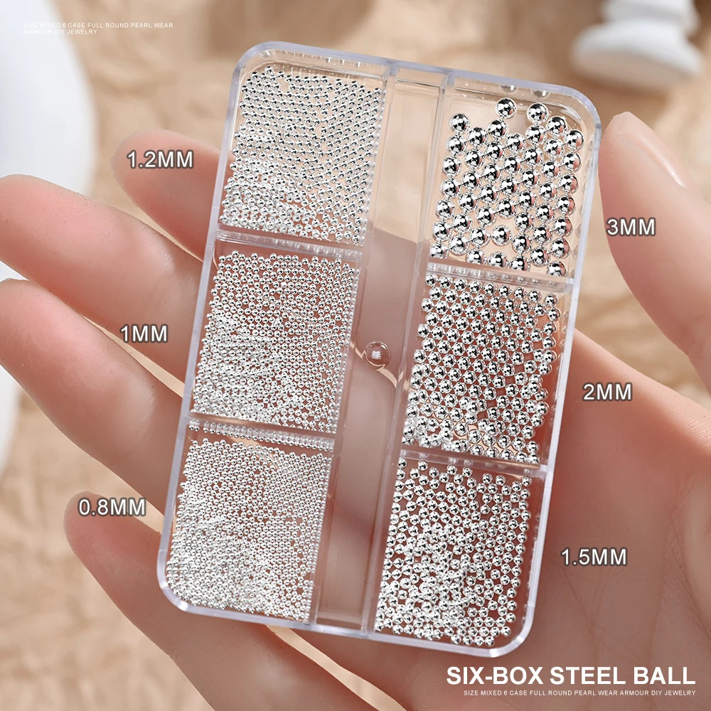12Grids Mini Caviar Beads Nail Art Decorations Metal Gold/Silver Micro Ball Nail