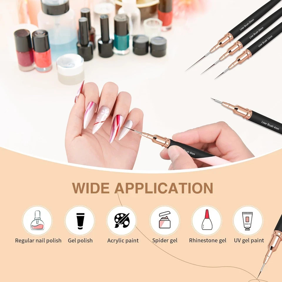 Metallic Nail Art Brushes, 5Pcs Nail Art Liner Brushes, Painting Art Design Brus