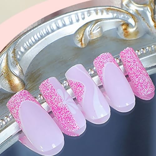 Square Press on Nails Medium Hot Pink Fake Nails Glitter Square Fake Nails-22