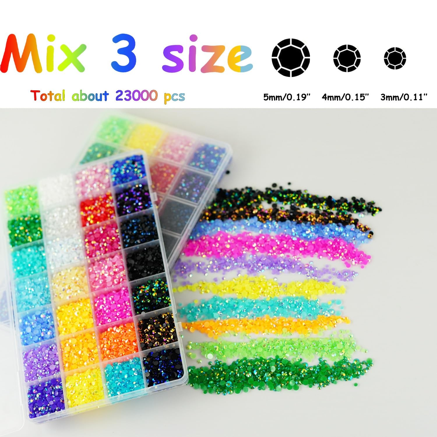 22000PCS Resin Rhinestones for Crafting, 28 Multicolor Mixed 3mm 4mm 5mm Non-…