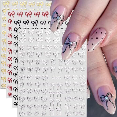 6 Sheets Cute Bow Nail Stickers,Lovely Bows Nail Art Stickers For Nail Designs