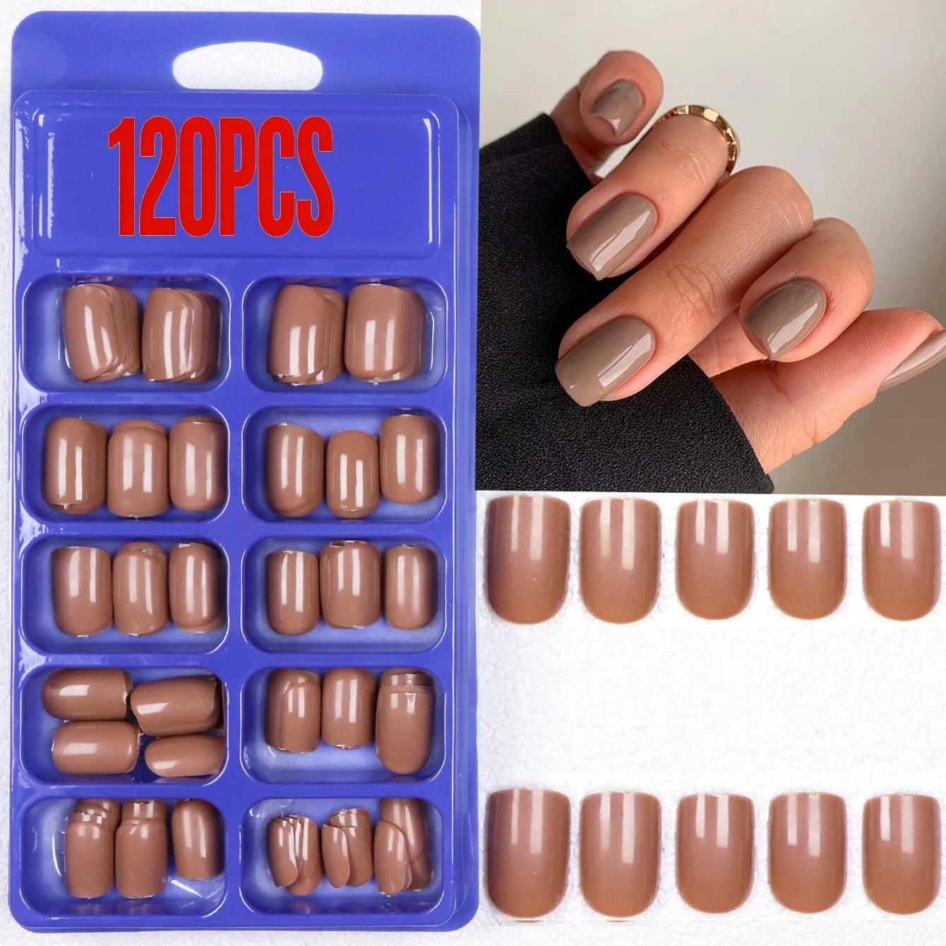 120PCS French Tip Press On Nails Square Fake Nails Reusable Acrylic Full Cover