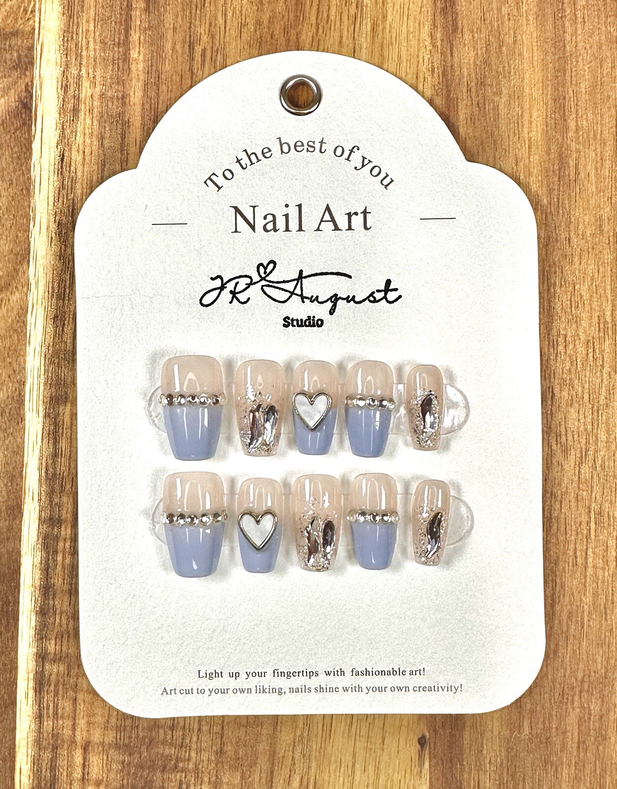 press on nails handmade Blue Heart Diamond S M L