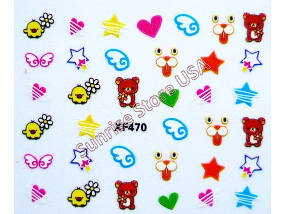3D Nail Sticker Cartoon Unicorn My Little Pony Bear Piggy Cake Peel & Stick