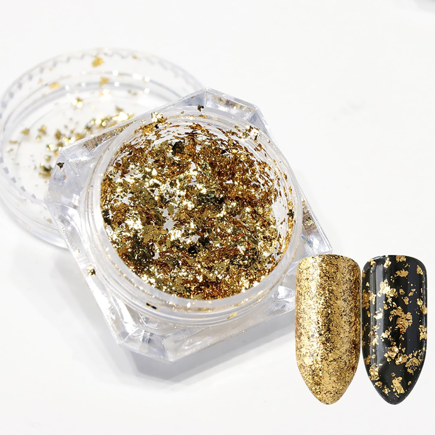2 Bottles Gold Foil for Nails – Golden Glitter Design, Foil Fragments and Irregu