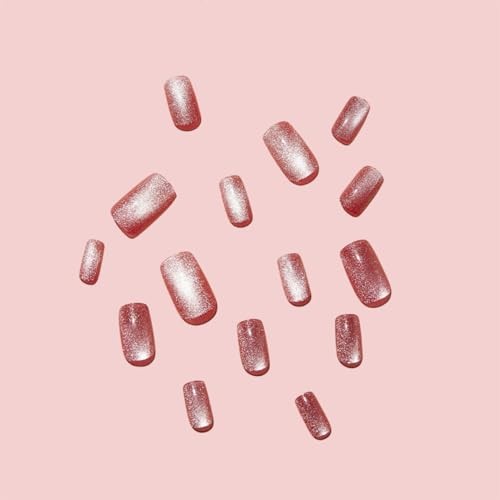 Square Press On Nails – Short, Cat Eye Glitter Design, Cat Eye Fake Nails