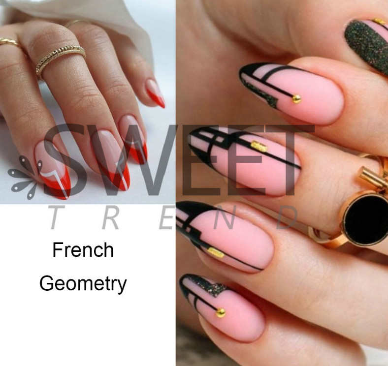 3Pcs Holographic Black White Pink French Geometry Lines Nail Sticker Decal NS7