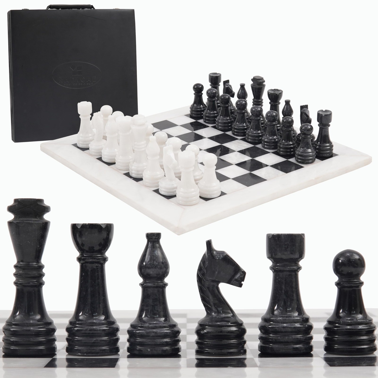 Radicaln Marble Chess Set 15″ Inches White and One Size, Black