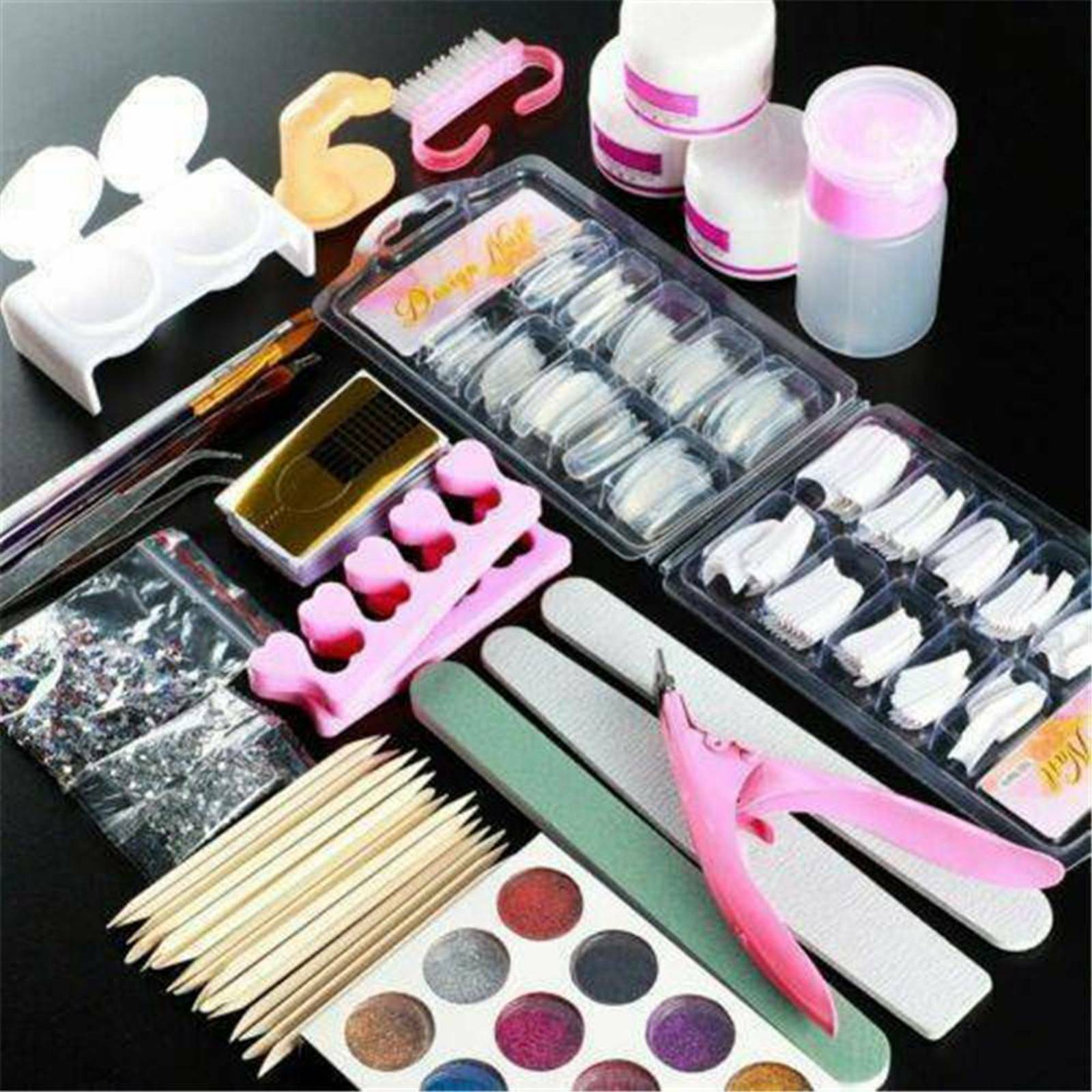 Acrylic Powder Nail Art Tool Starter Kit Nails Tips Brush File Form DIY Kit