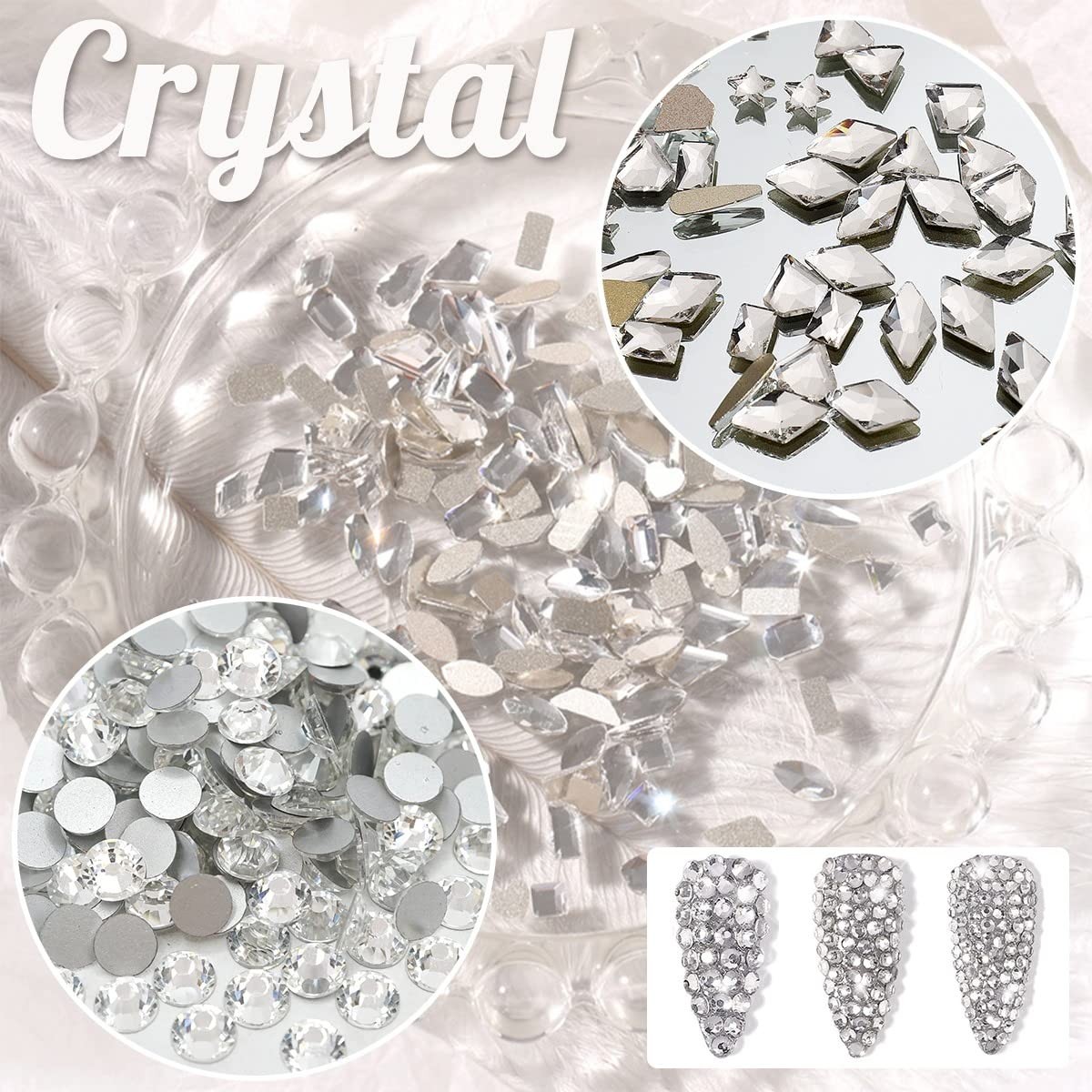 qiipii 2052 Crystal White Nail Art Rhinestones Silver Clear Nail Charms 72 Multi