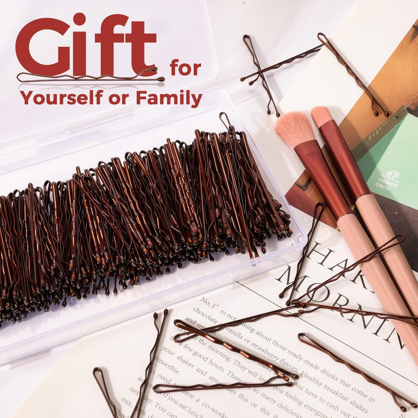 300 Pcs Bobby Pins Brown, EWAGOA Hair for 1 Count (Pack of 300), Brown