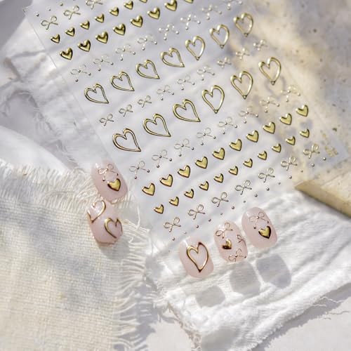 Gold Hearts Nail Stickers 5D Embossed Valentine’s Day Bow Nail Decals Style36