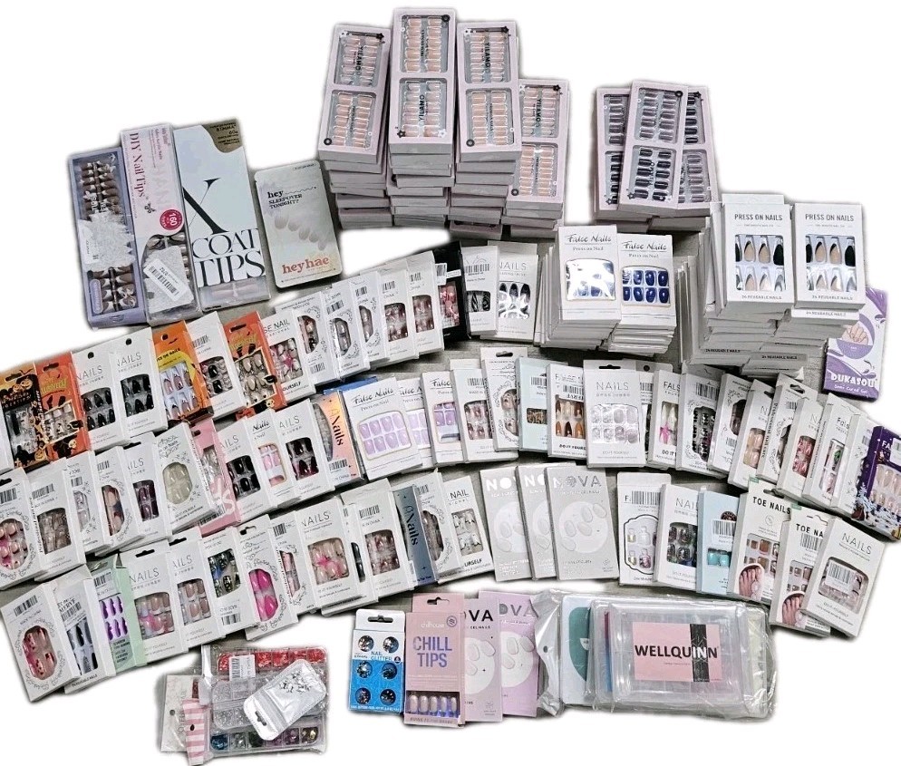 Bulk Lot Of 194 Different Brand Press-On Nails, Large Variety of Sizes And Style