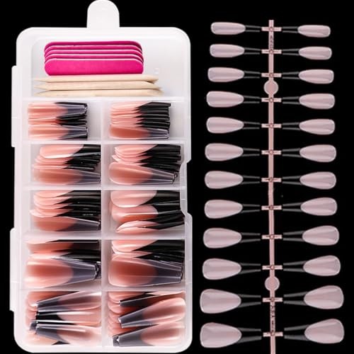 120 Pcs Black French Tip Press on Nails Long 1 Fl Oz (Pack of 120) Style-6