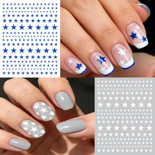 4th of July Nail Stickers – 3D Self-Adhesive Red White and Blue Star Nail