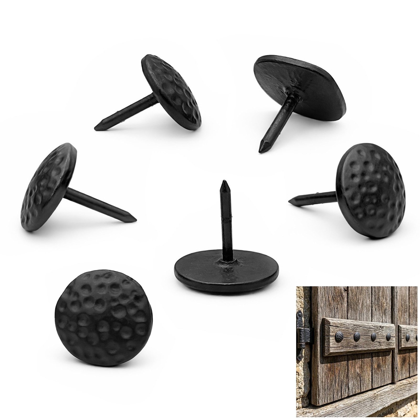 Mystic Colonial Medieval Iron Clavos Round Decorative Nails Set of 3cm, Black