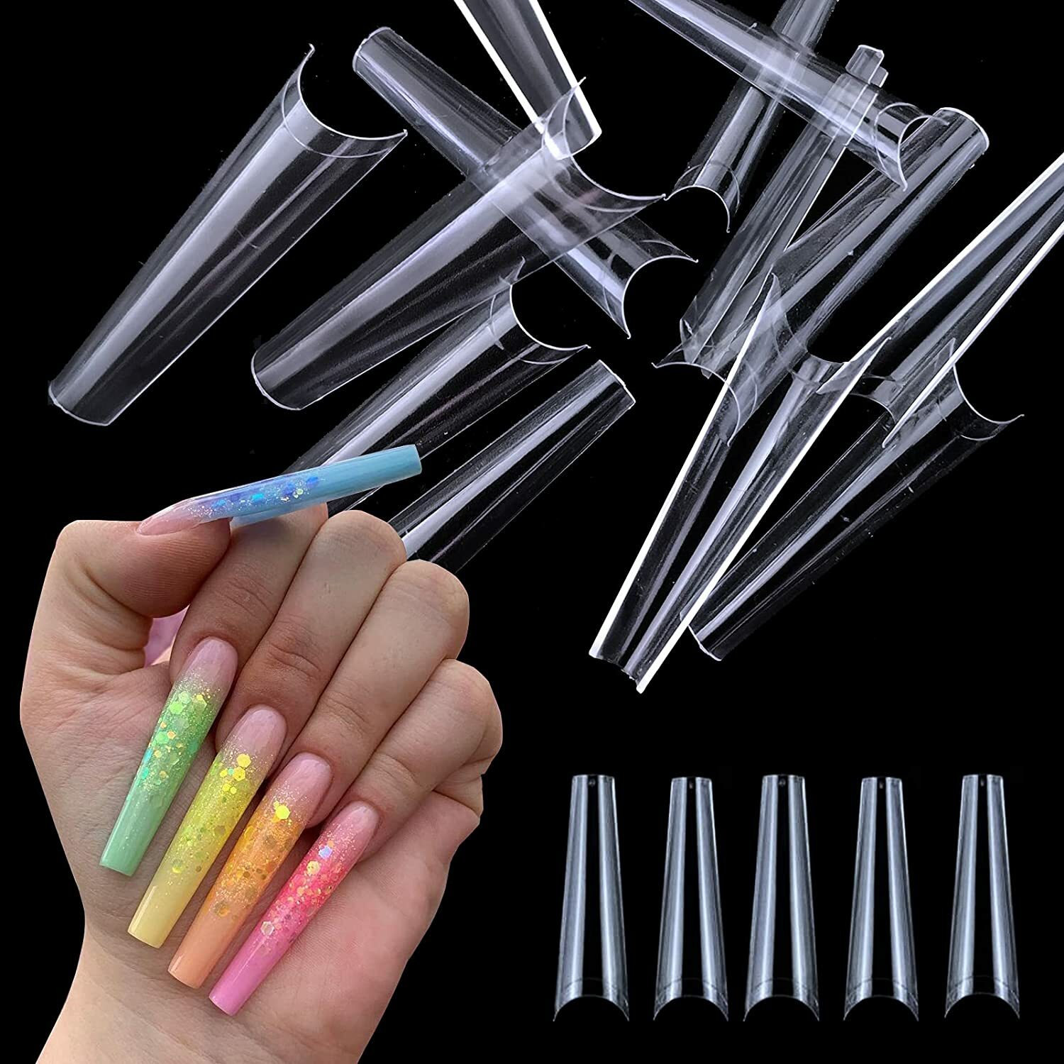 XXL Long 500 pcs Coffin No C Curve Acrylic Nail Tips Ships in 1 Business Day
