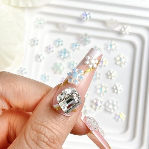 100Pcs Winter Nail Charms Christmas Snowflake Nail Gems Snowflake Nail Charms-3