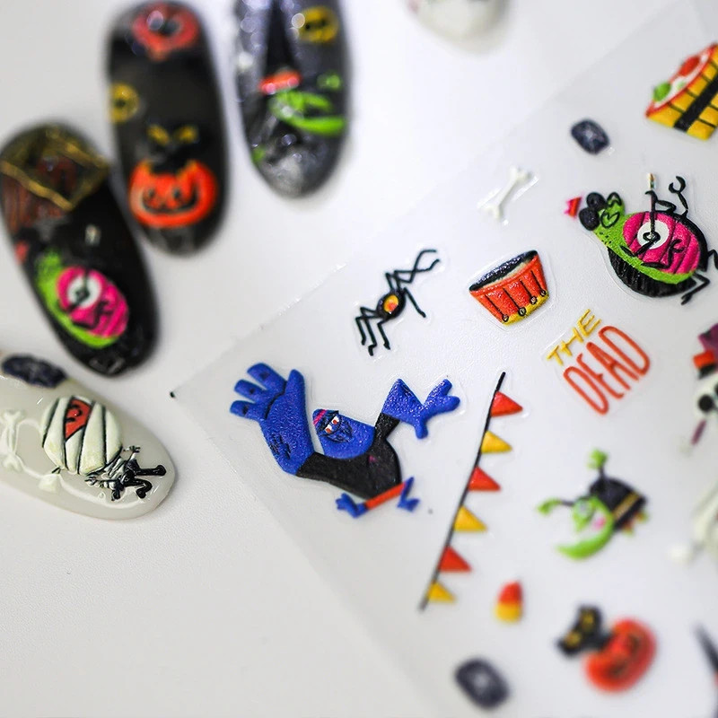 Halloween Ghost Nail Stickers – Cartoon Pumpkin, Witch & Spooky Decals (355)
