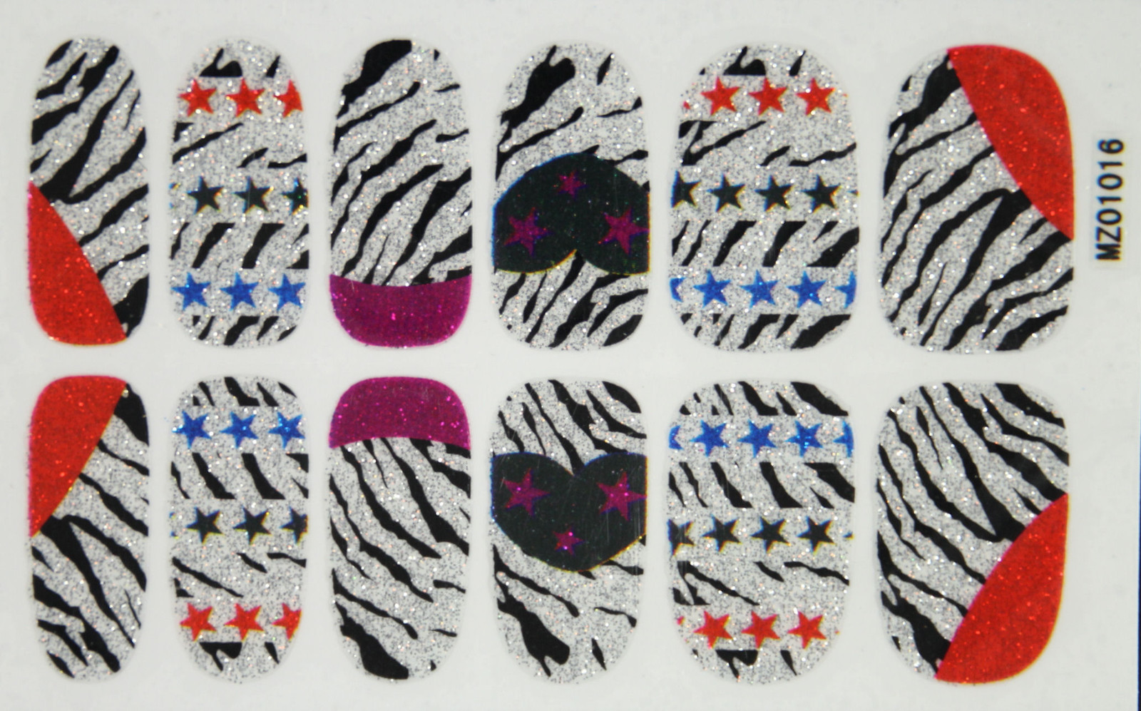 Zebra Print Full Cover Glitter Nail Art Wraps Stickers Pattern Animal