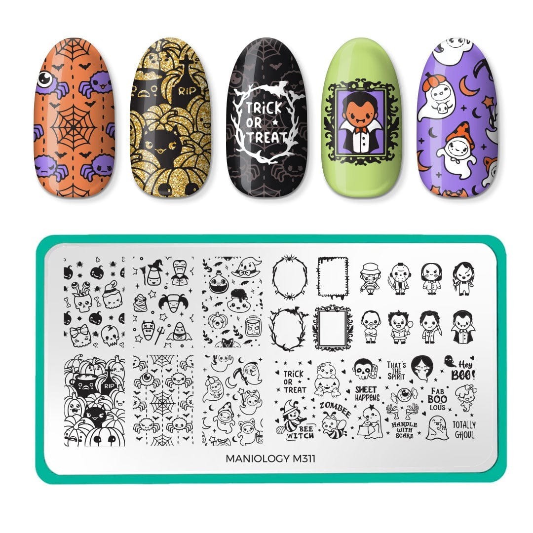 Maniology M311 Nail Stamp Plate Friendly Ghosts Haunted Halloween Vampire