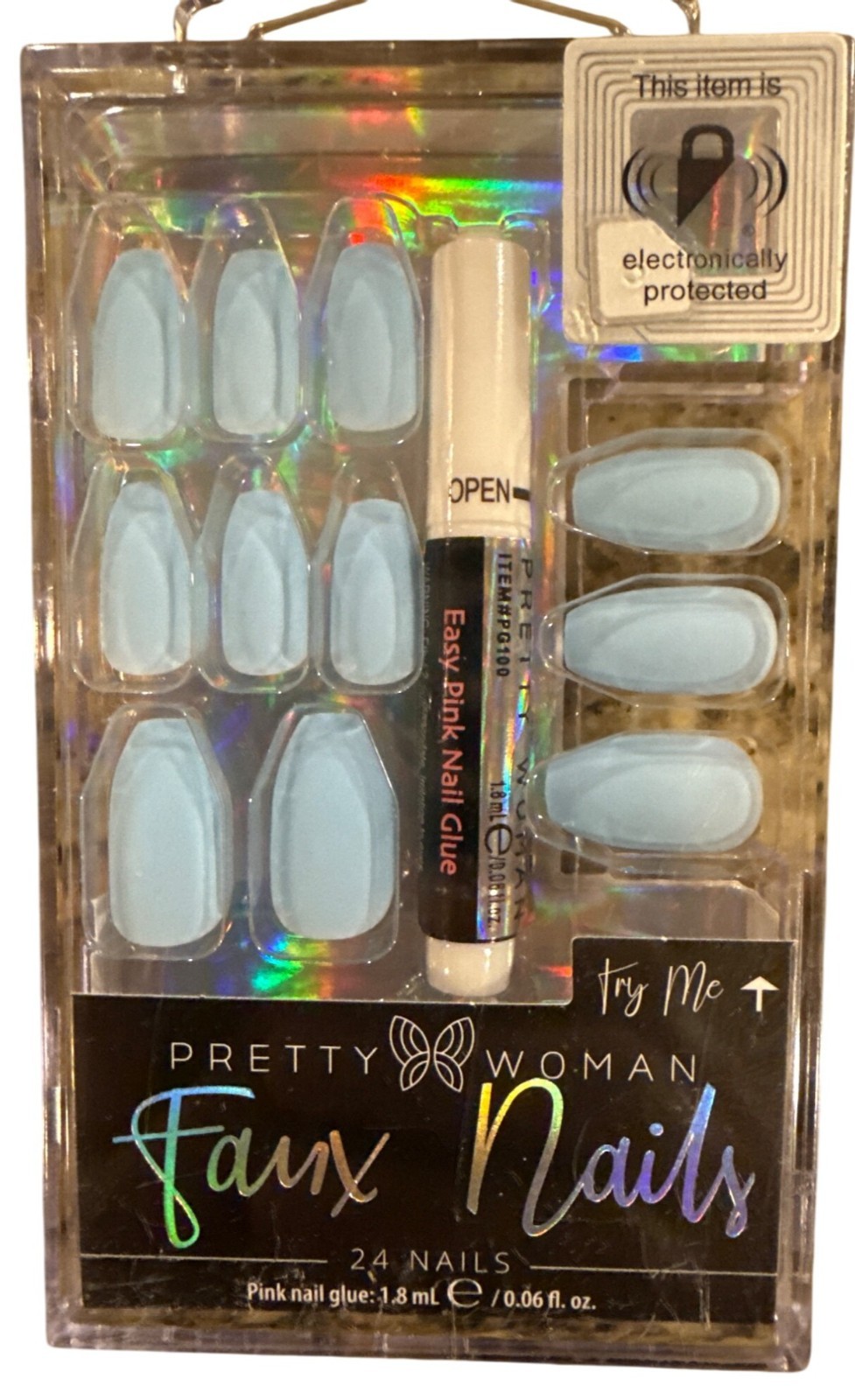 Pretty Woman 24 FAUX NAILS Long Chic Squoval Matte Powder Blue With Glue READ!!