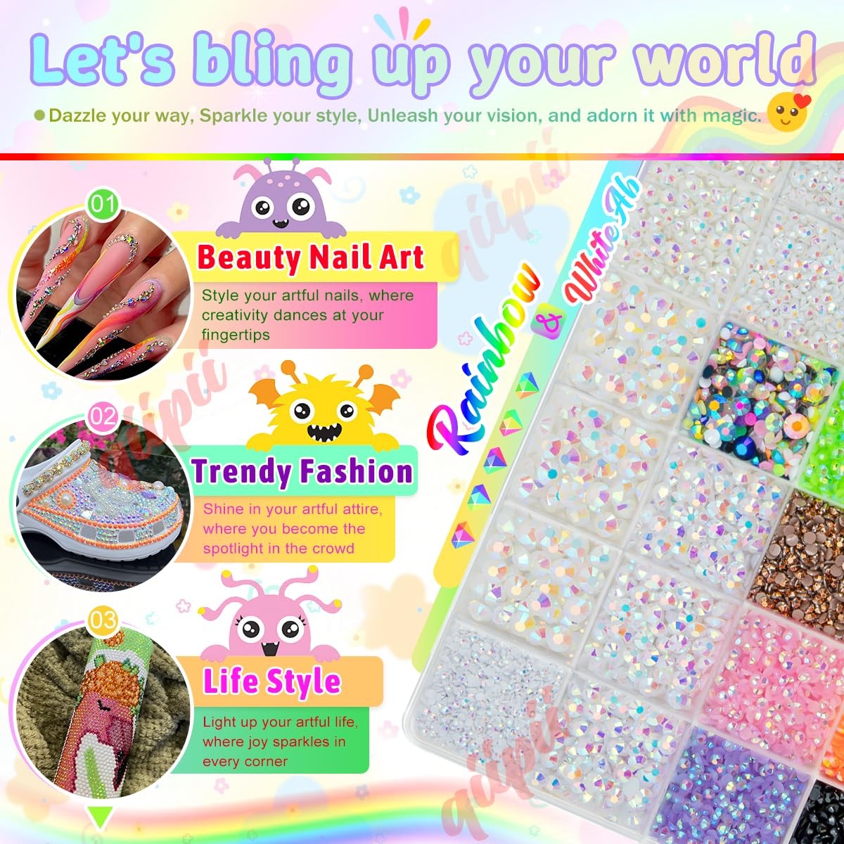 qiipii White AB Resin Rhinestones w/ B7000 Glue Jelly