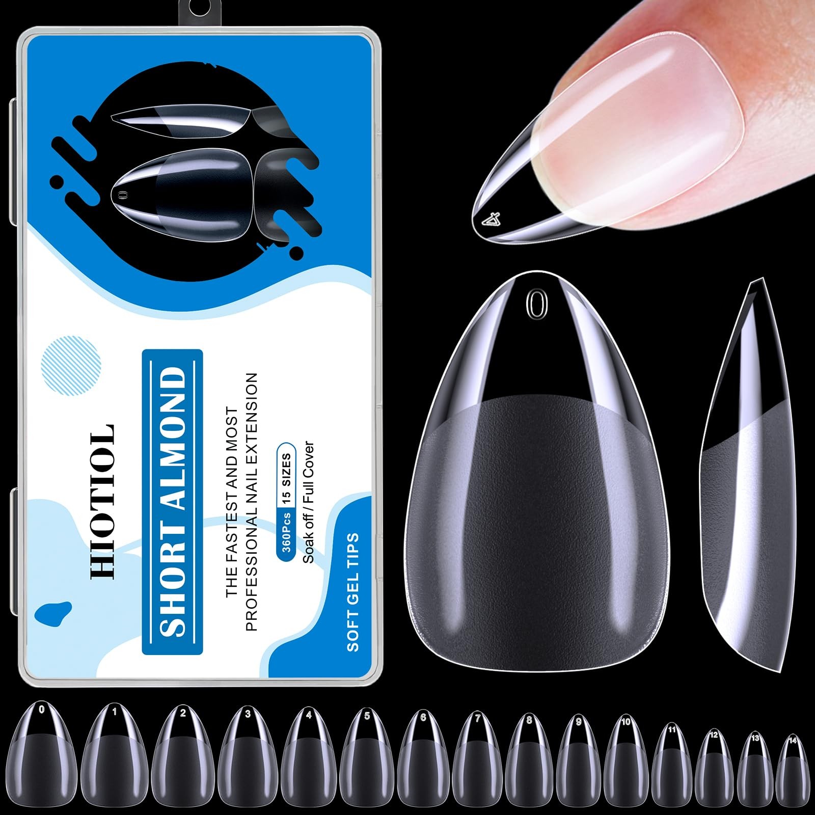 Short Almond Nail Tips, 360Pcs Soft Gel Full Cover Nails for Soak off Nail Ex…