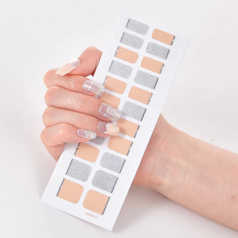 16 Strips Patch Full Cover Wraps Gel Nail Sticker UV Lamp Semi-Cured Manicure