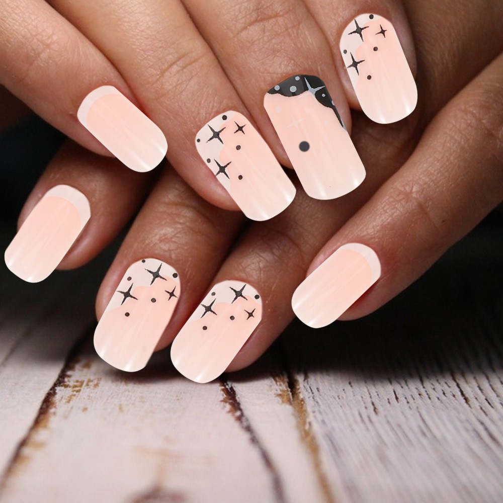 French Tip Press on Nails Set with Assorted Colors and Star Charm Accents