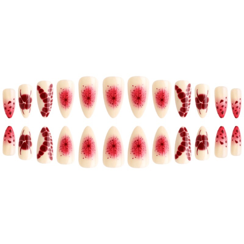 48 Pieces of Pink and White Applied Fake Nails, Removable and Reusable Nail Art