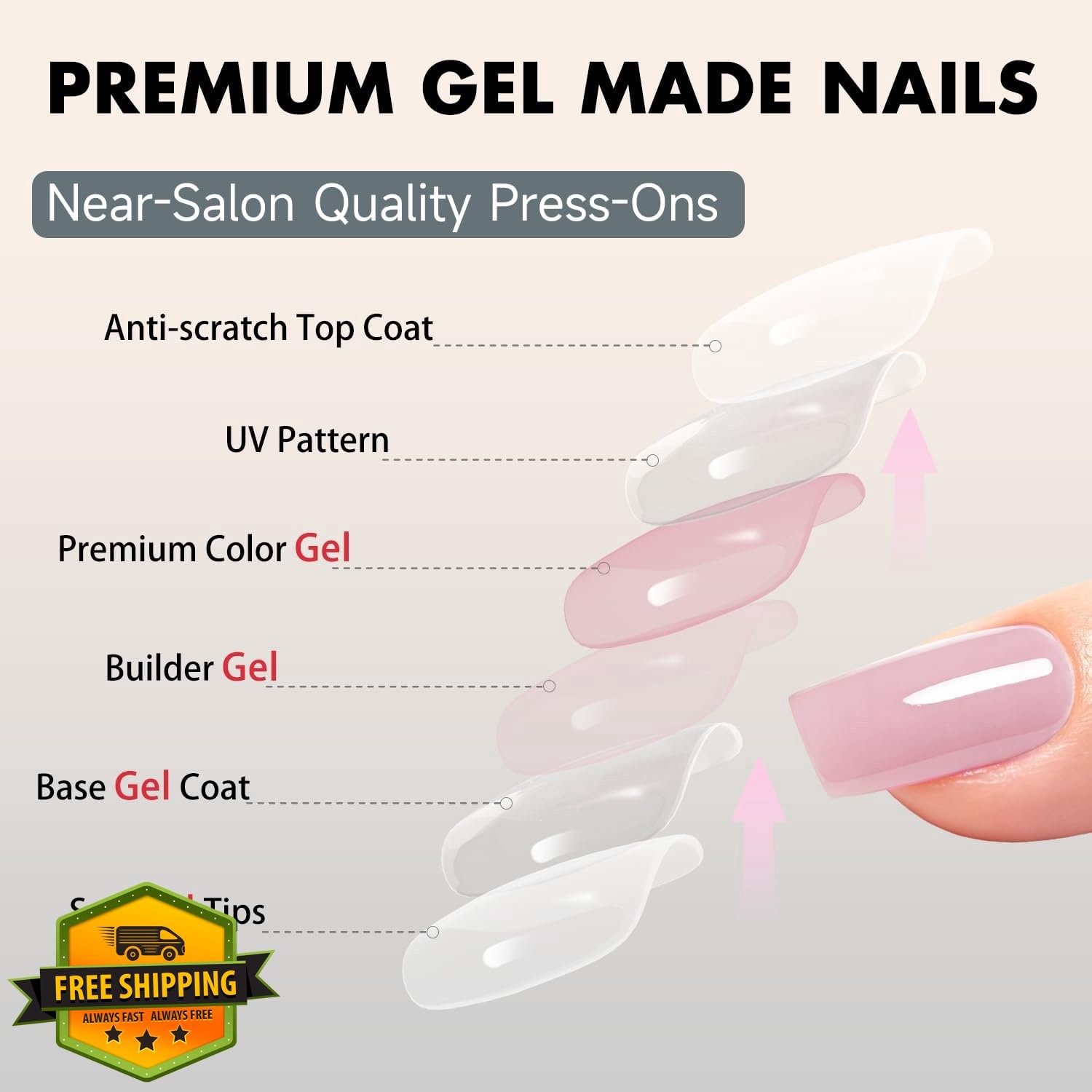 SXVME long square press on nails pastel pink