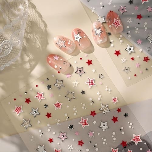 Star Nail Sticker for Nail Art 5D Self Adhesive 4th of July Black Red Star