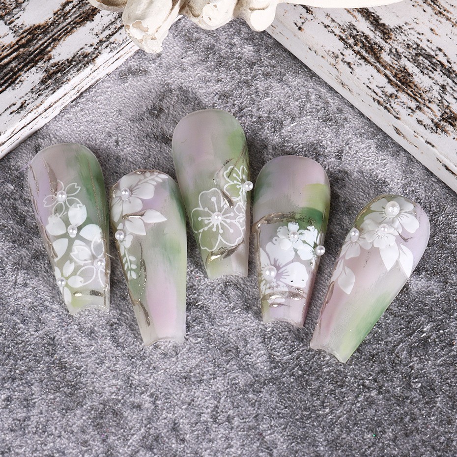 Pure White Cherry Blossoms Sakura Nail Sticker Flowers Outline Nail Decal