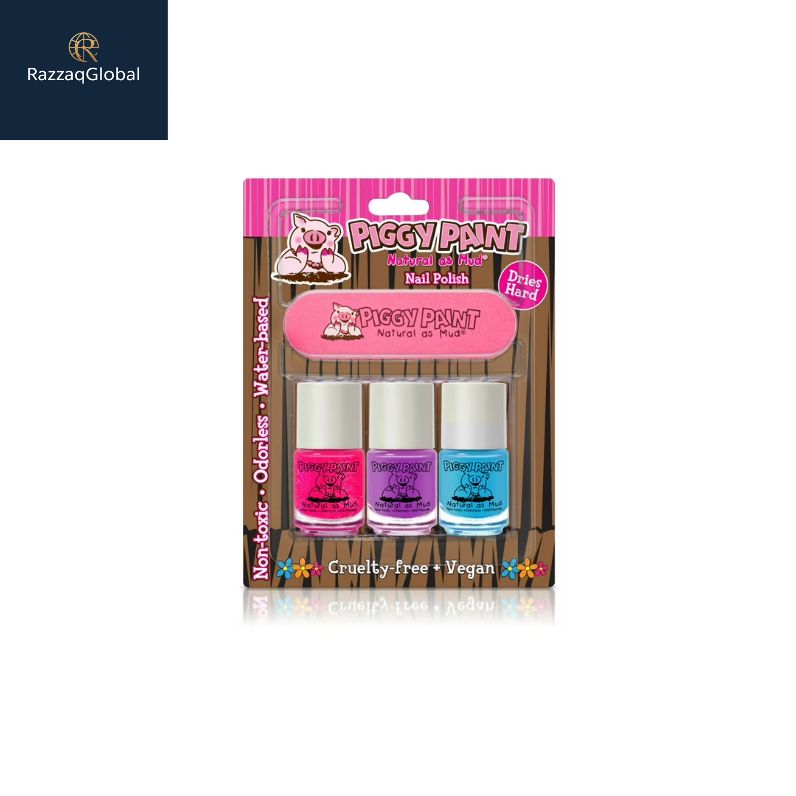 Piggy Paint 3-Piece Non-Toxic Nail Polish Kit for Kids, vegan & cruelty-free
