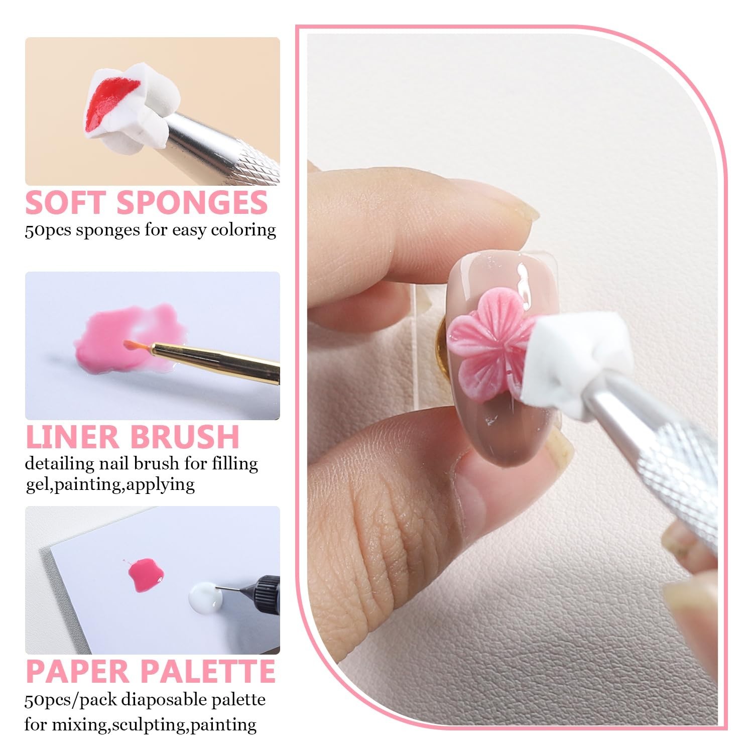 3D Gel Nail Art Starter Kit – 15ML Clear & White Sculpting Gel, Silicone Flower