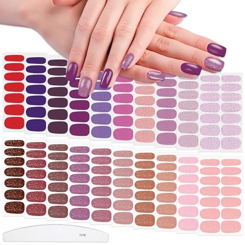 20 Sheets Nail Polish Strips for Women & KIT1 Solid & Solid Glitter Designs
