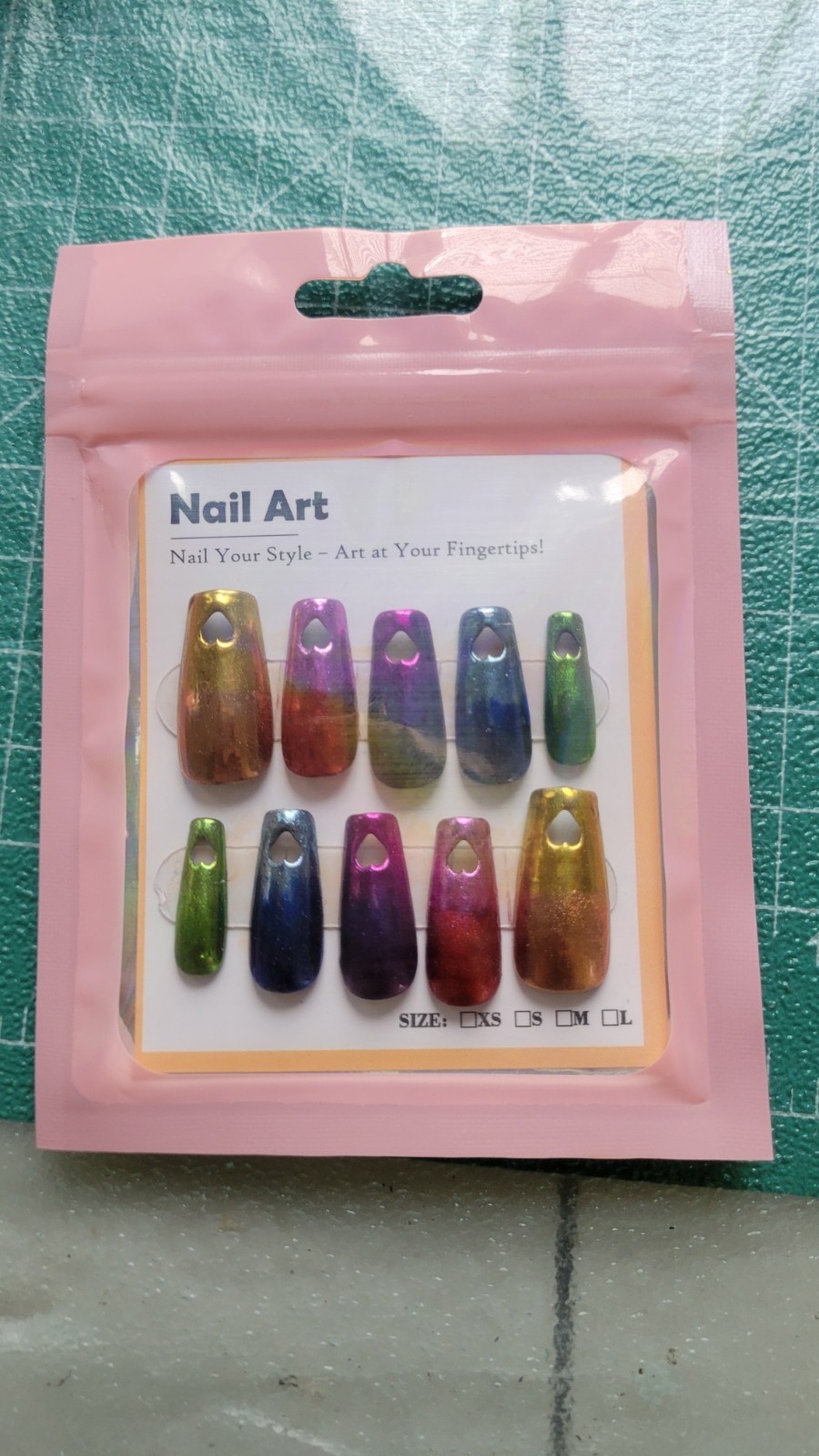 🌈Pride Month Chrome Rainbow Heart Stencil Nails. Size S/M Custom Press Ons