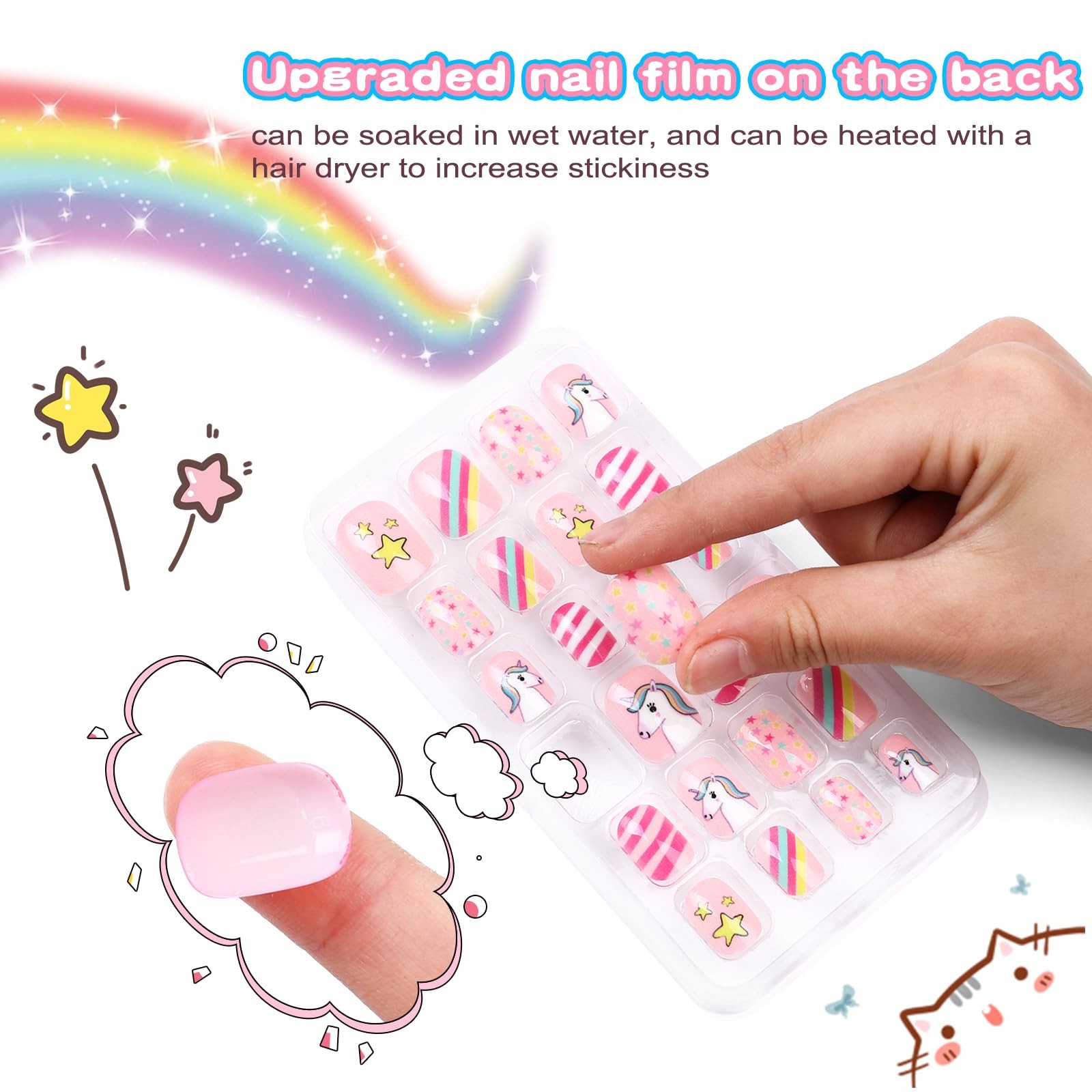 Press on Nails for Kids, 192PCS Kids Press on Nails for Girls Colorful Unicorn