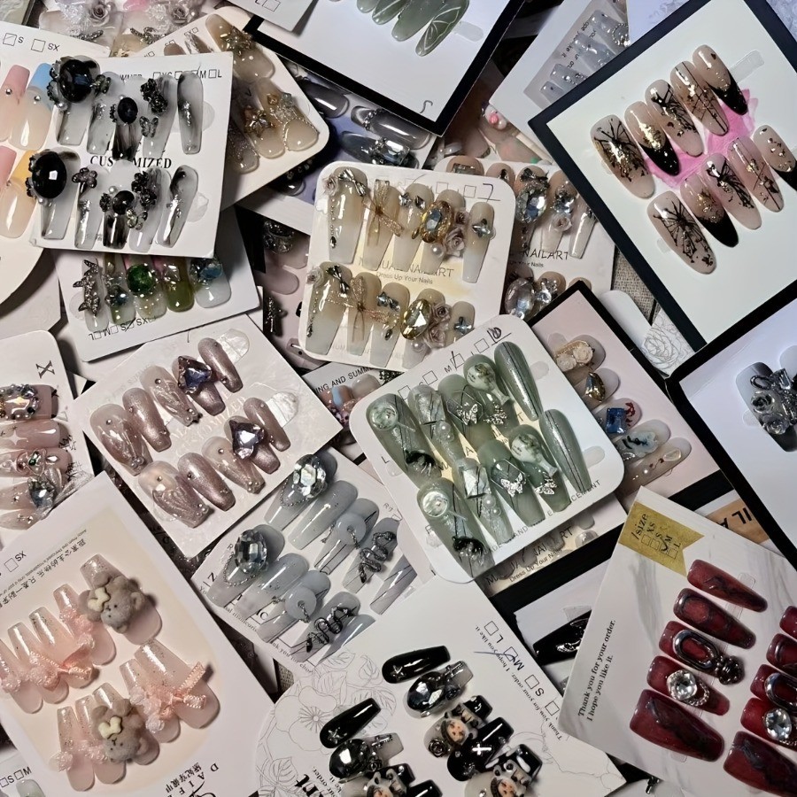 40pcs Mixed Color Random Square Patch Nail Set, Handmade Elegant White French