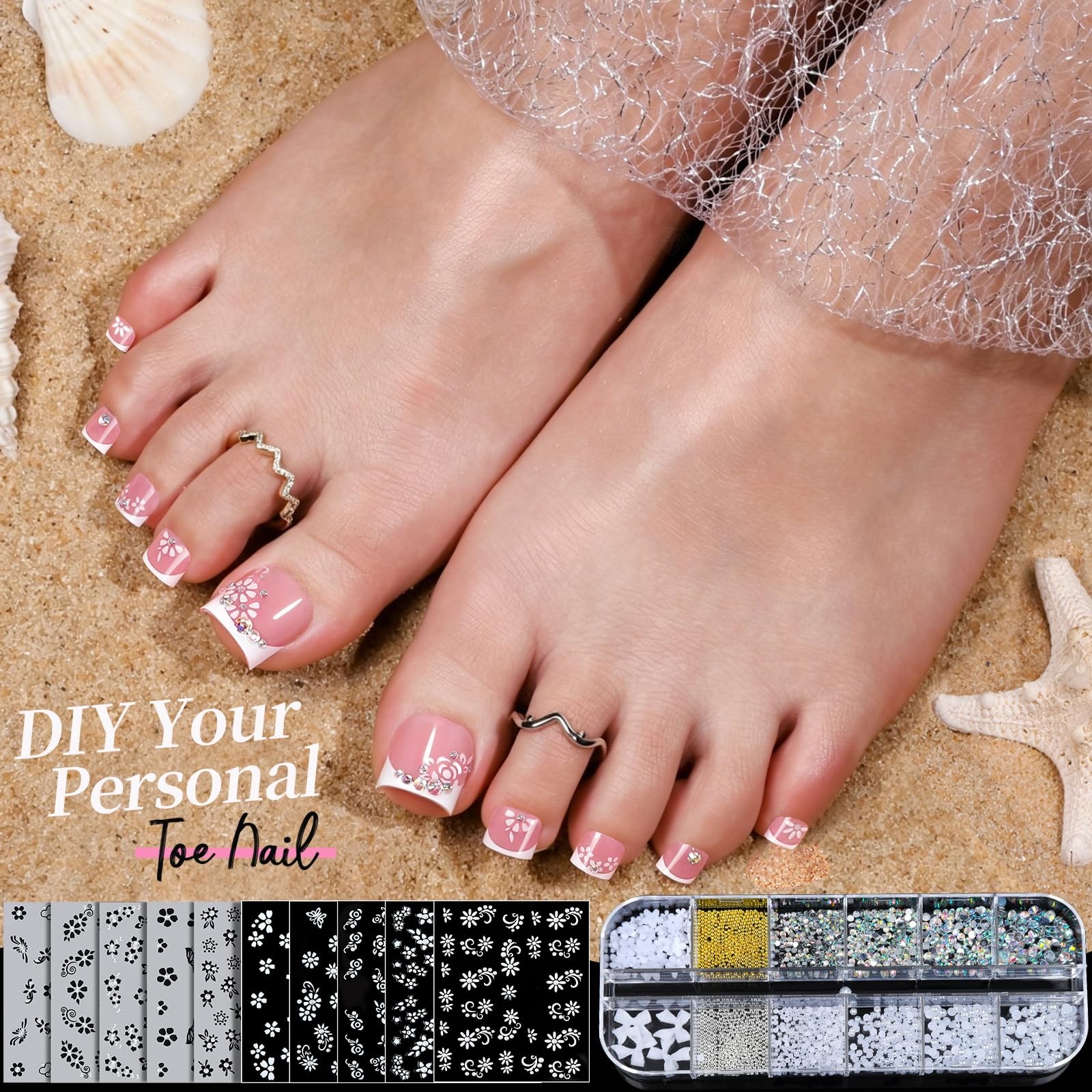 Teenitor Square Toe Nail Press Ons, 150pcs Large, Pink French with White