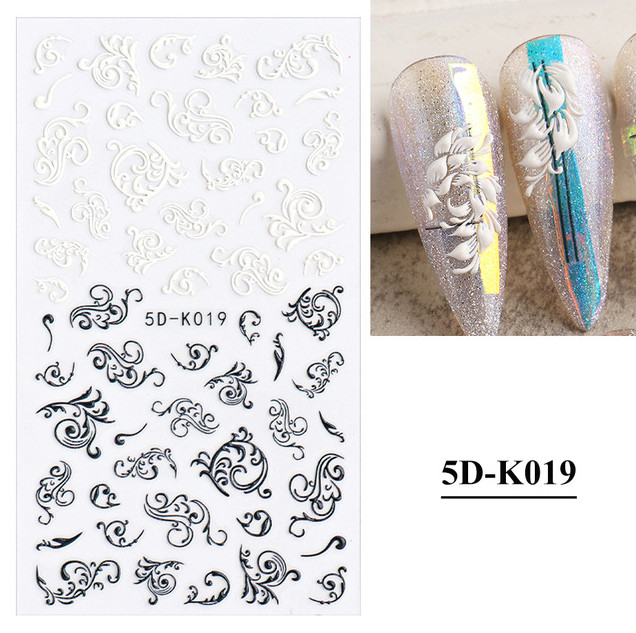 Rose Butterfly Ballet Dancer 5D Nail Stickers Embossed Decal Nail Art Decoration