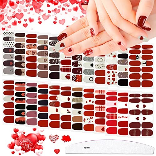 336 Pieces 24 Sheets Valentine’s Day Nail Wraps Self-Adhesive Nail Polish