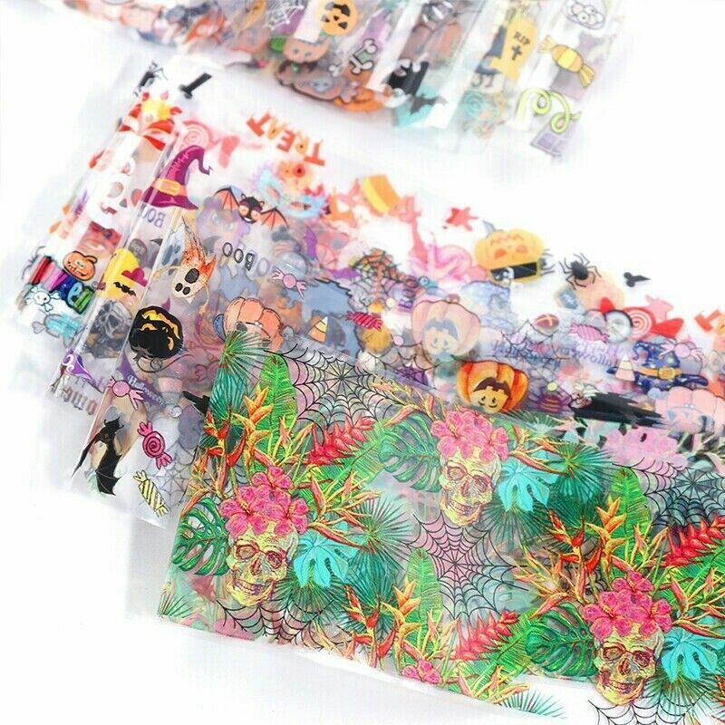 10x Halloween Series Nail Foil Stickers Transfer Decals Paper Nail Decor Fashion