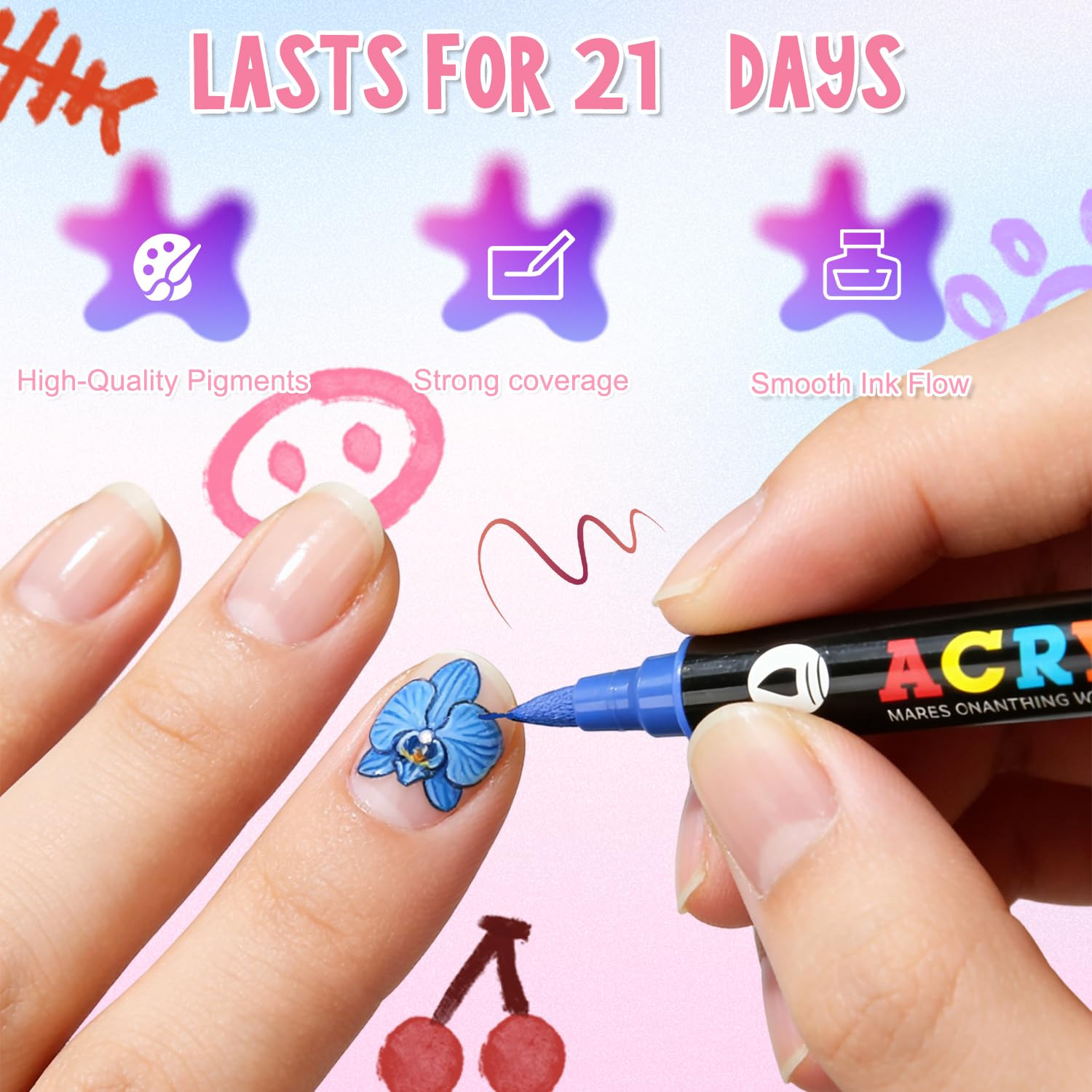 24 Colors Nail Art Pens Set, 3D Nail Polish Markers with Dotting Liner Brush for
