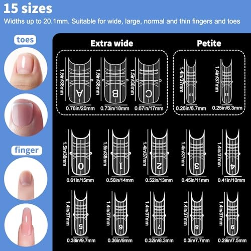 150 Pcs Pre-etched Squoval Toe Finger Dual Forms for Polygel,15 Sizes C Clear