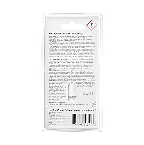 KISS PowerFlex Nail Glue 0.7 Oz Brush On Super Strong Adhesive for Fake Nails