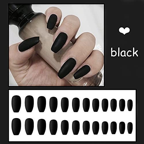 24pcs Pure Color Coffin Nails Matte False Gel Nails Art Tips Sets MFN-Black