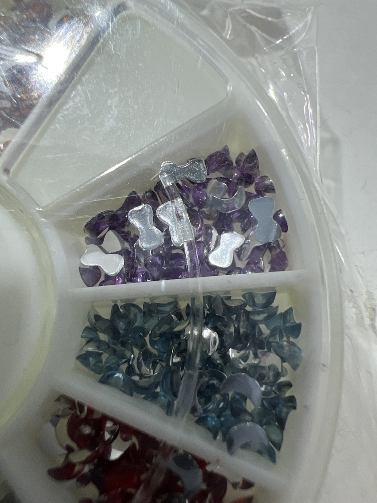 Lot Of 17 *NEW* Nail Art Rhinestones Moons Tear Drop Square Diamond Pearl Silver